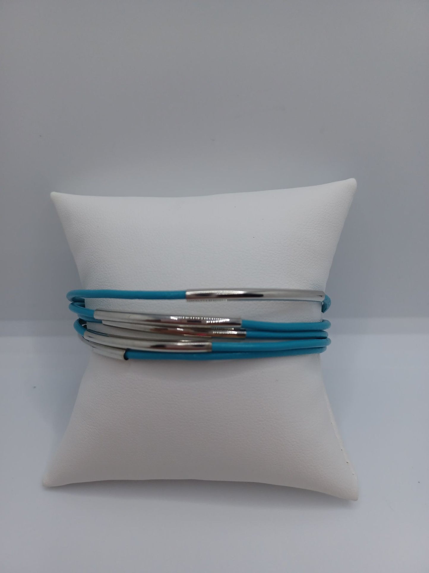 Teal Blue Magnetic Style Bracelet w/ Silver Beading