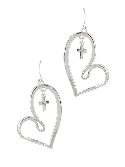Heart Earrings w/ Cross Detail