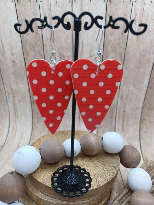 Red Heart Shaped Polka Dot Earrings