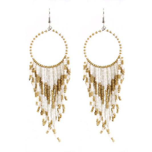 White & Gold Seabead Drop Earrings