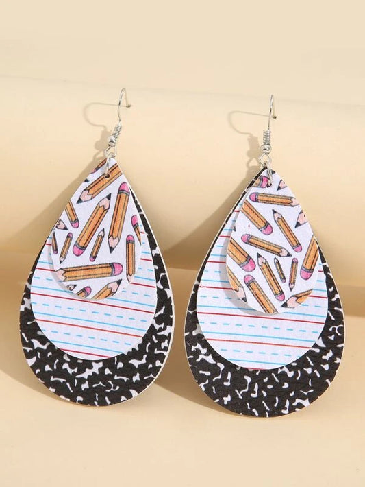 Composition Notebook Triple Layered Leather Style Earrings