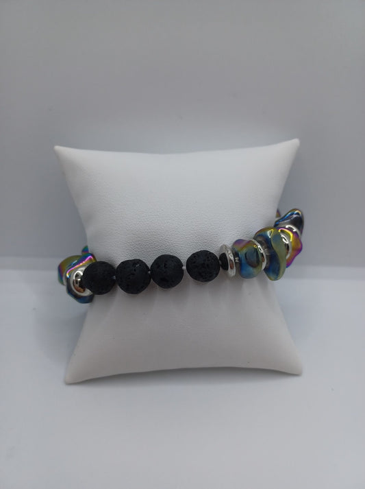 Oil Spill Stone Bracelet w/ Lava Beading
