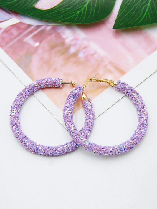 Purple Glitter hoop Earrings