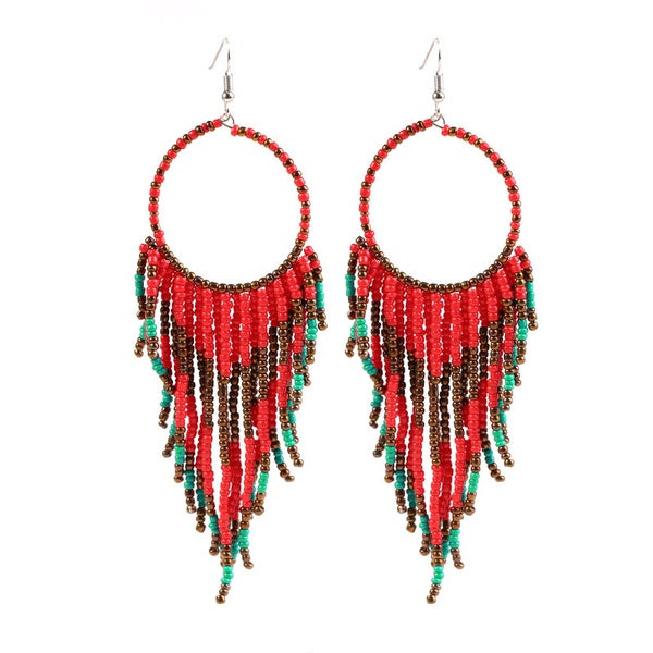 Red, Copper, & Gold Seabead Drop Earrings