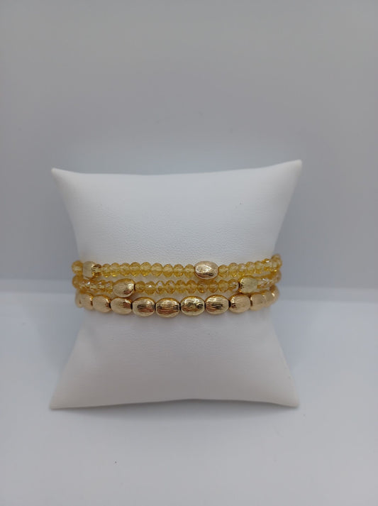 Gold & Champagne Beaded Stretch Bracelet Set