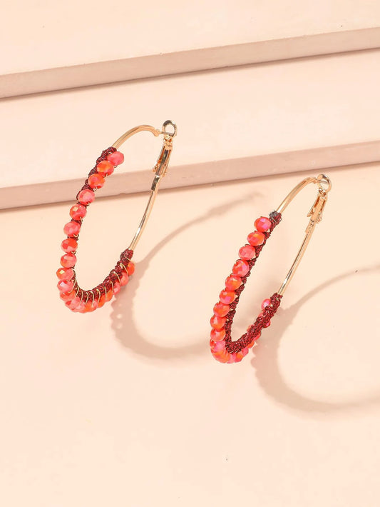 Orange Beaded Hoop Earrings