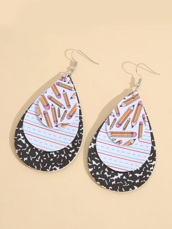 Composition Notebook Triple Layered Leather Style Earrings
