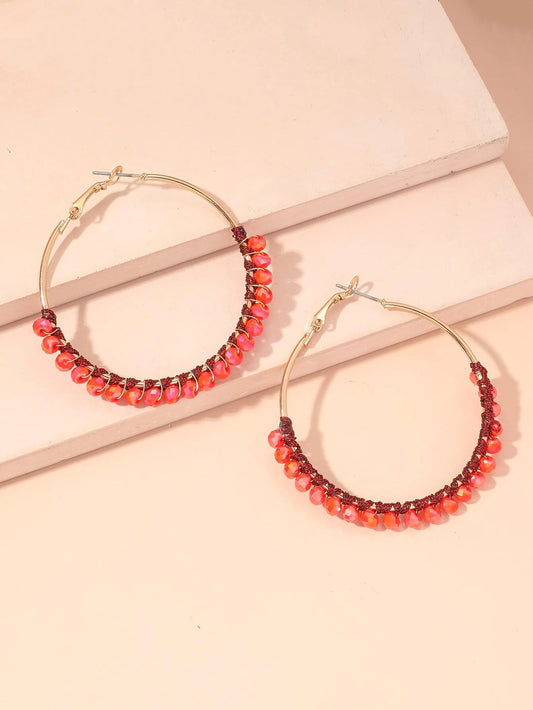 Orange Beaded Hoop Earrings