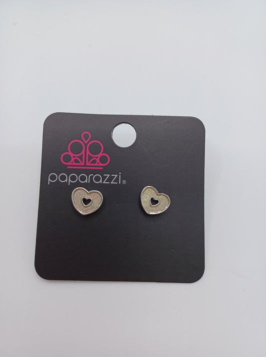 White Iridescent Glitter Heart Earrings