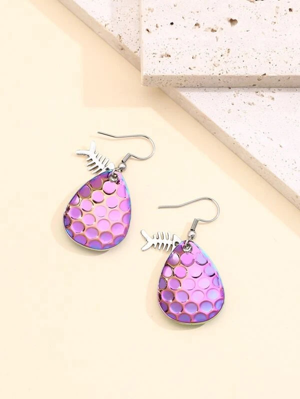 Oil Spill Fish Bone Earrings