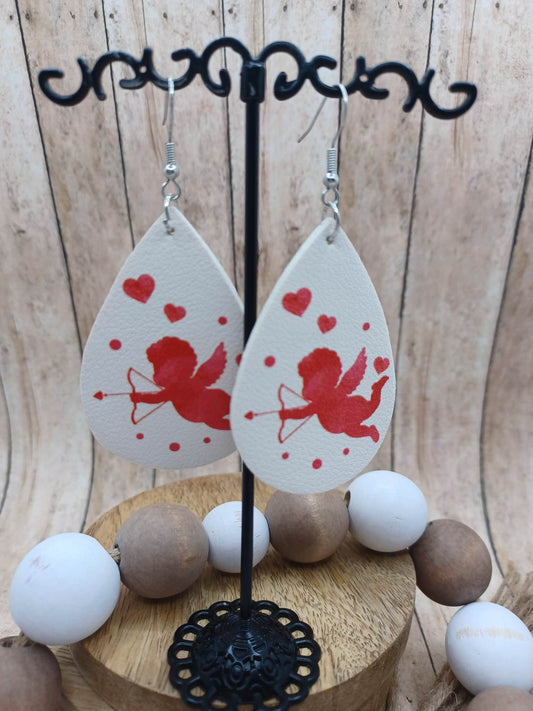 White Leather Style Cupid Earrings