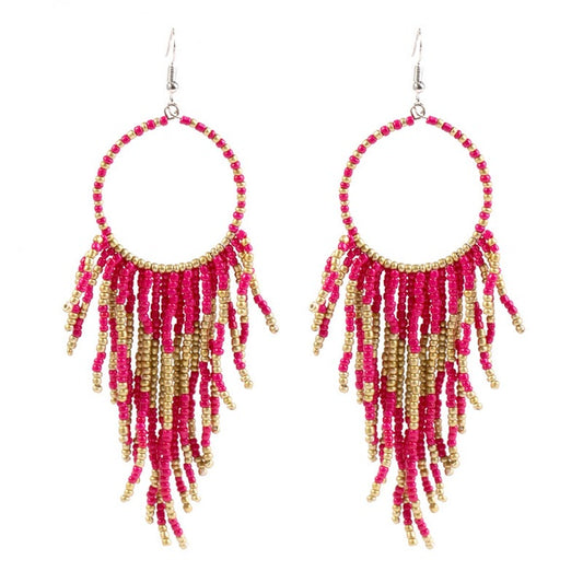 Pink & Gold Seabead Drop Earrings