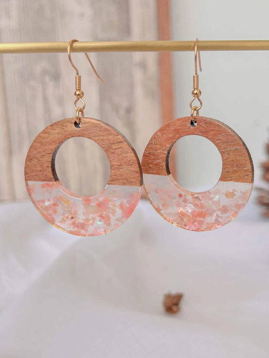 Pink Speckled w/ Wood Earrings