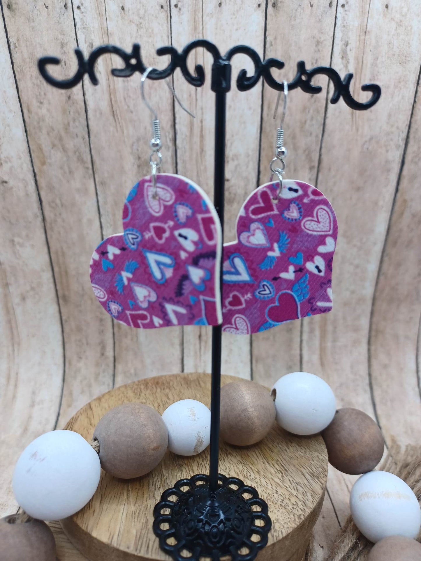 Purple Heart Shaped & Patterned Earrings