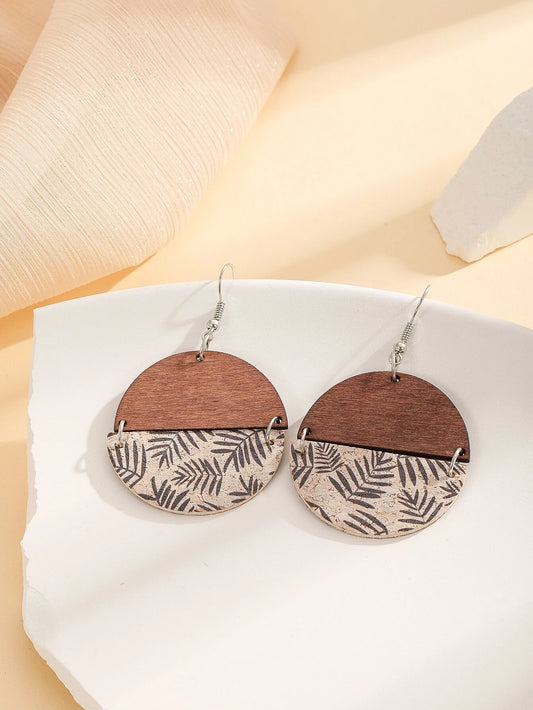 Leaf Printed & Wooden Earrings