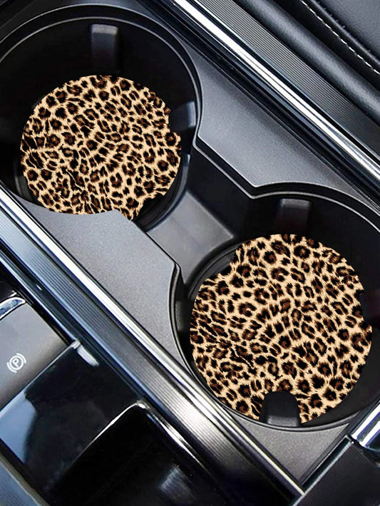 Leopard Print Car Coaster Set