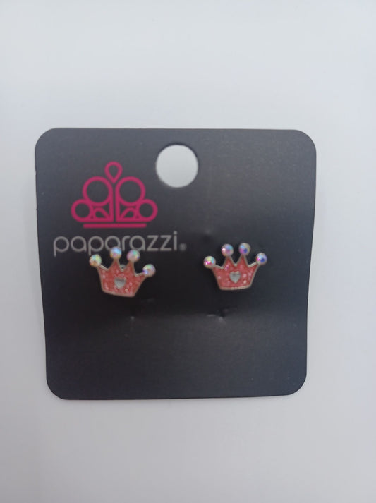 Pink & Mermaid Rhinestone Princess Crown Earrings