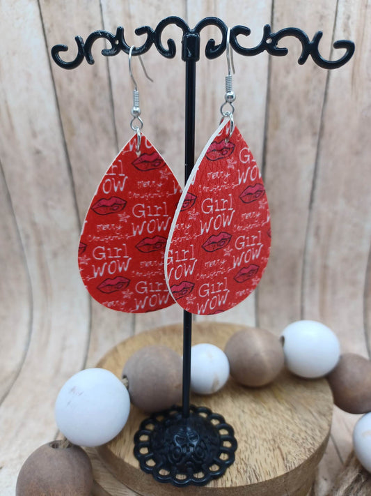 Valentine's Day Patterned Earrings w/ Girl Wow & Red Lips