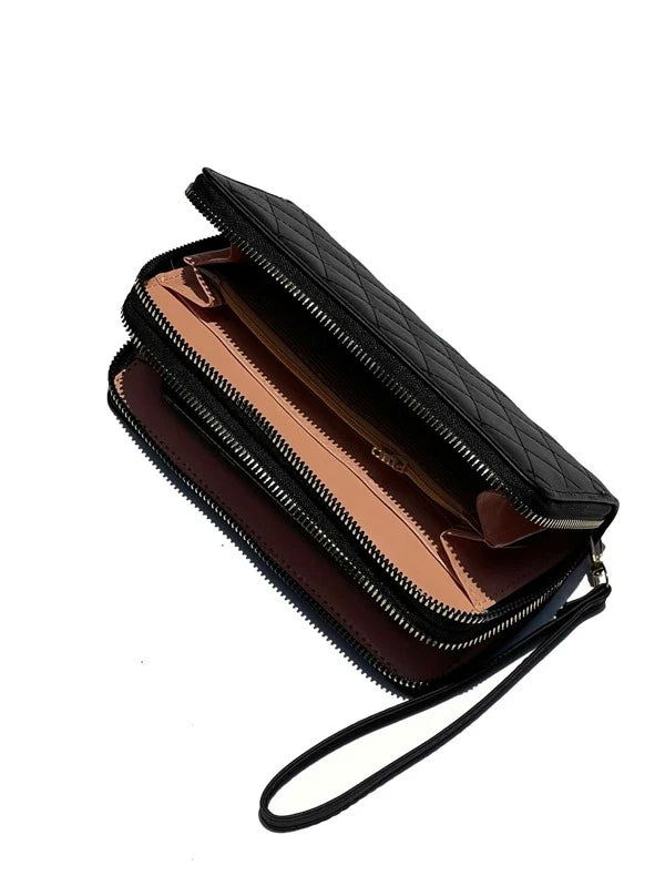 Black Quilted Wallet w/ Wristlet Strap