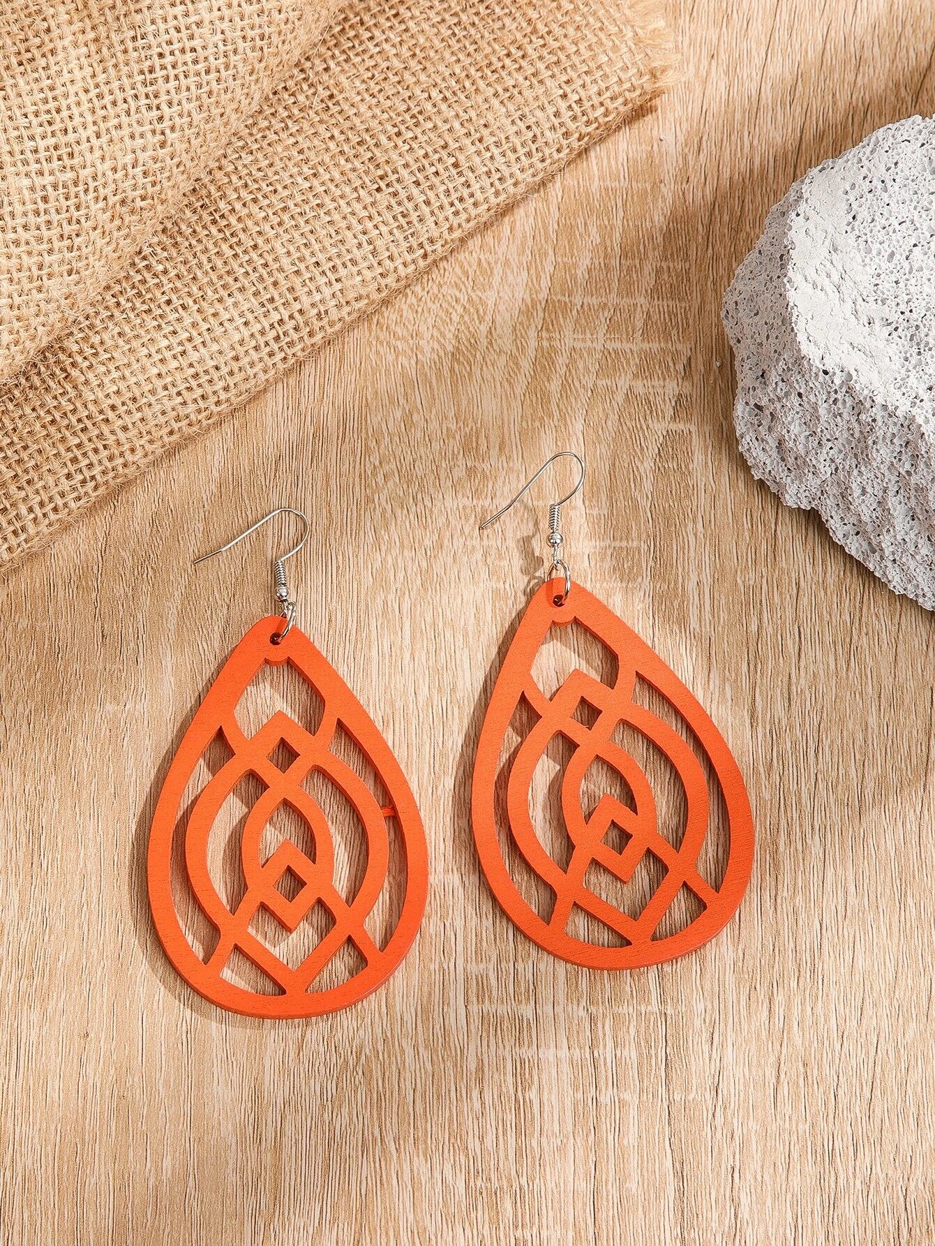 Orange Wooden Cutout Earrings