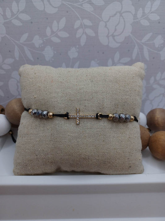 Light Grey Beaded Cross Bracelet