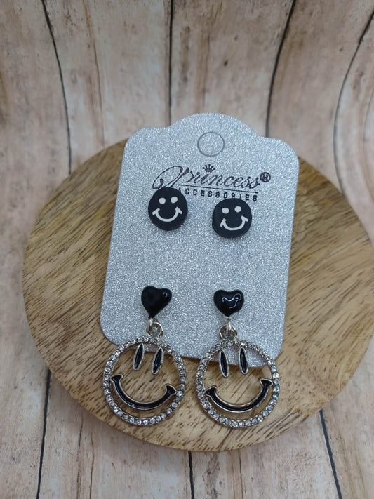 Black Happy Face Earrings