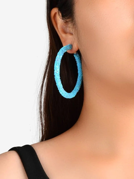 Light Blue Glitter Hoop Earrings