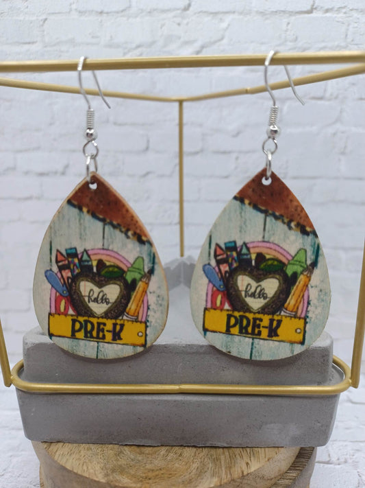 Wooden Hello Pre-K Earrings