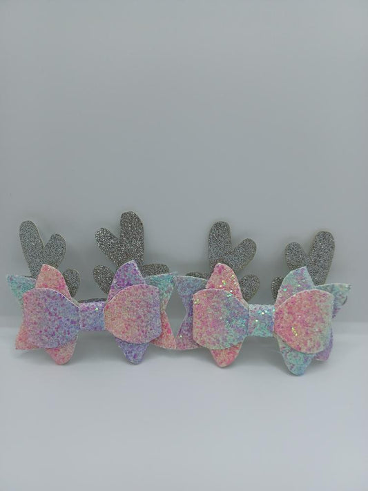 Pastel Reindeer Glitter Bow Set