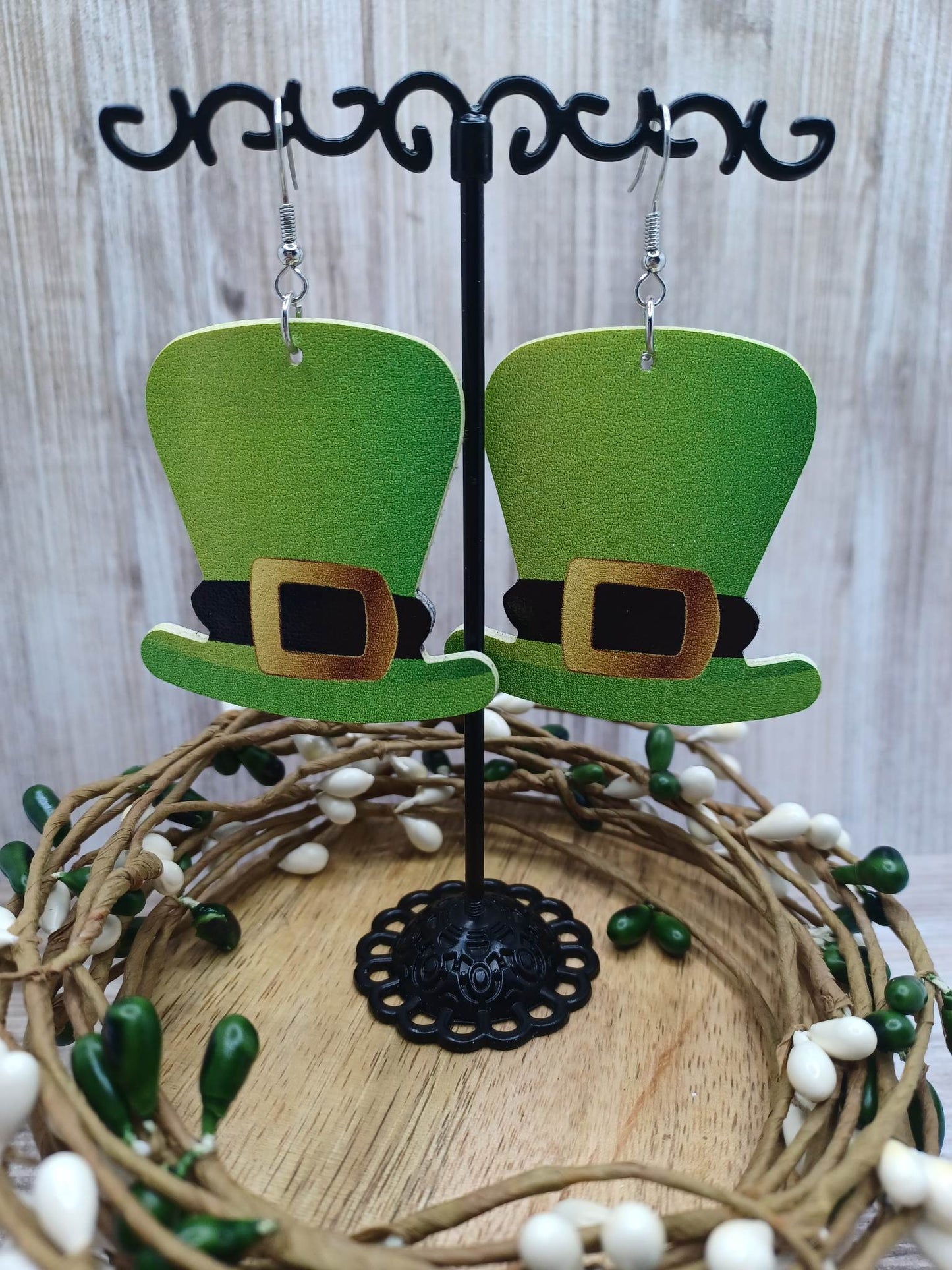 Leprechaun Hat Leather Style Earrings