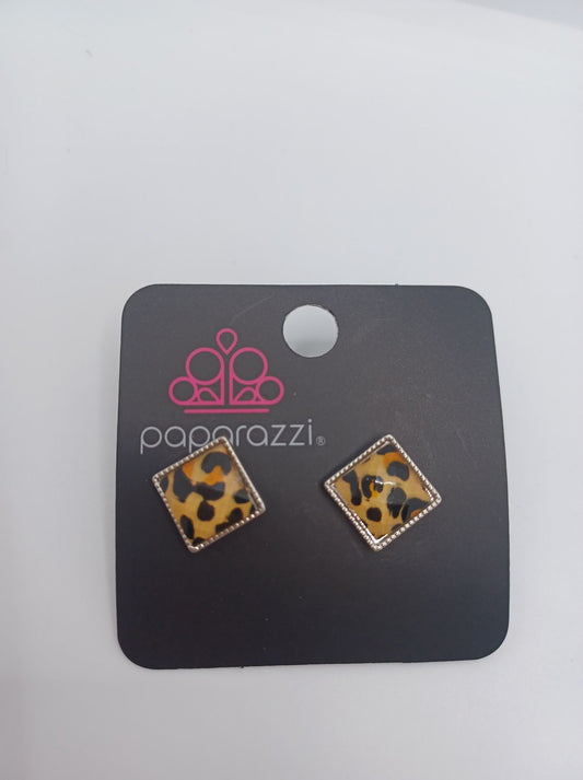 Square Shaped Leopard Faceted Earrings