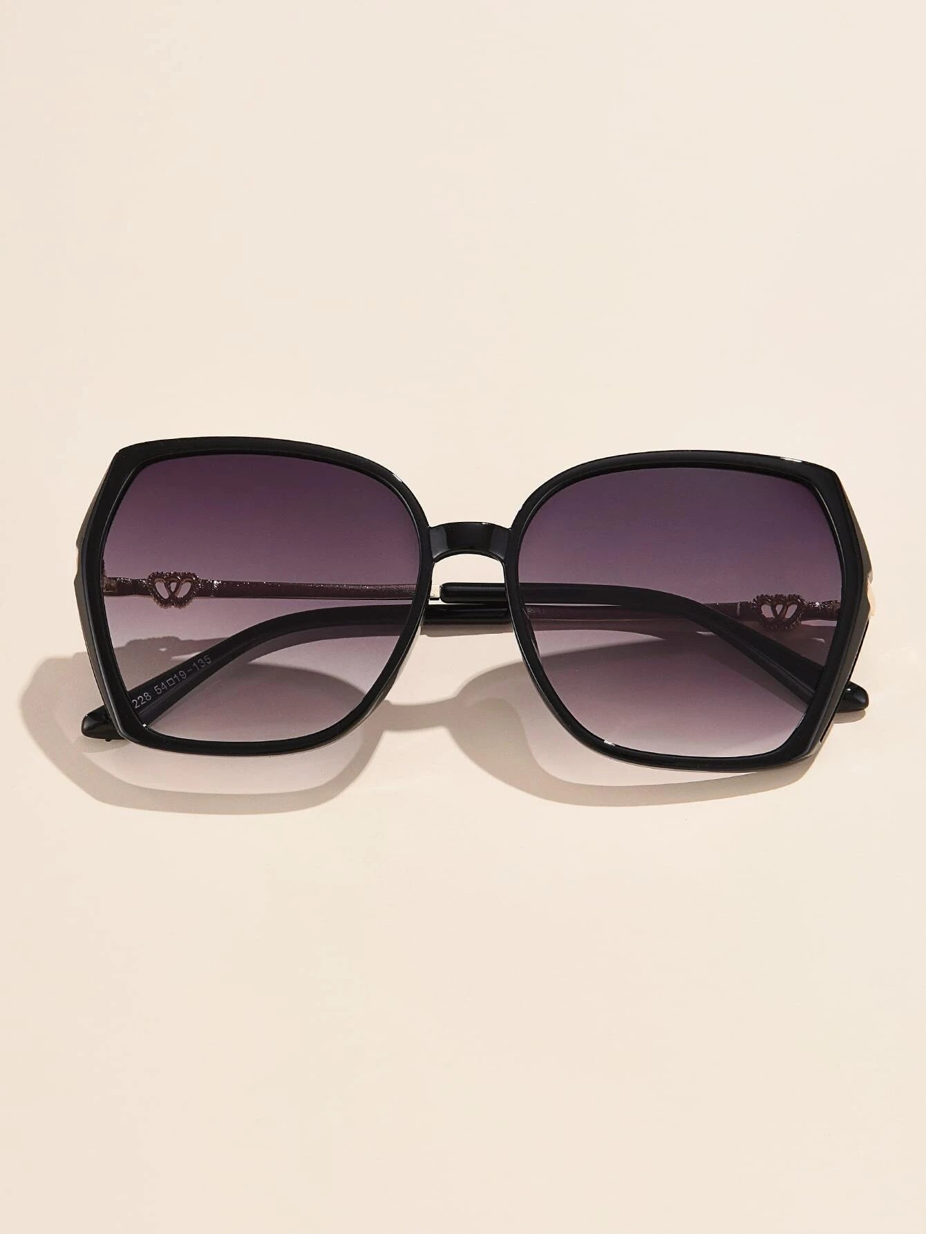 Black Sunglasses w/ Heart & Rhinestone Details