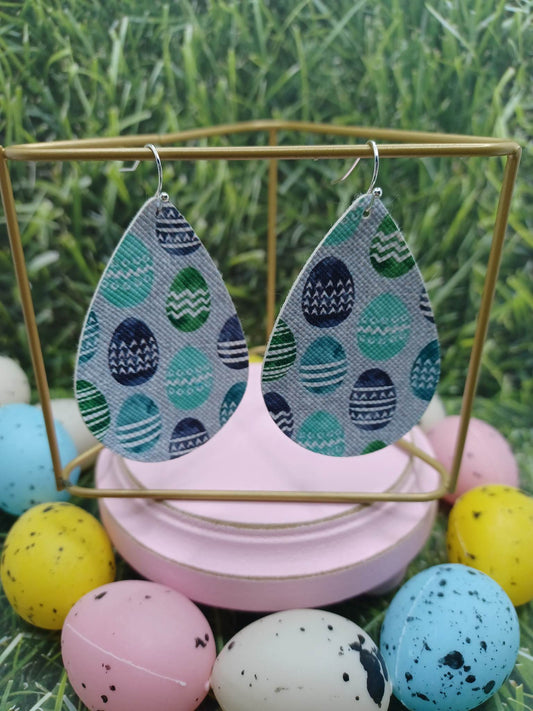 Blue Easter Egg Leather Style Earrings