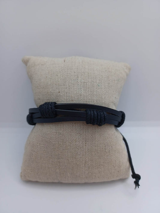 Black Leather Style Woven Bracelet