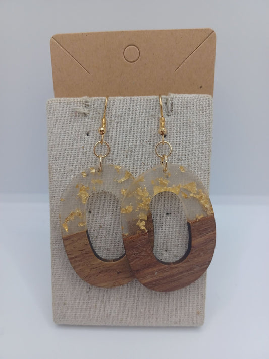 Wooden & Acrylic Earrings w/ Gold Flecks