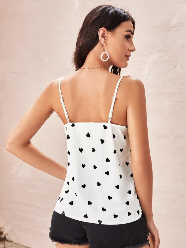 White Heart Print Cami Tank Top