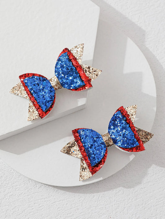 Blue, Red, and Gold Glitter Hair Bow Set