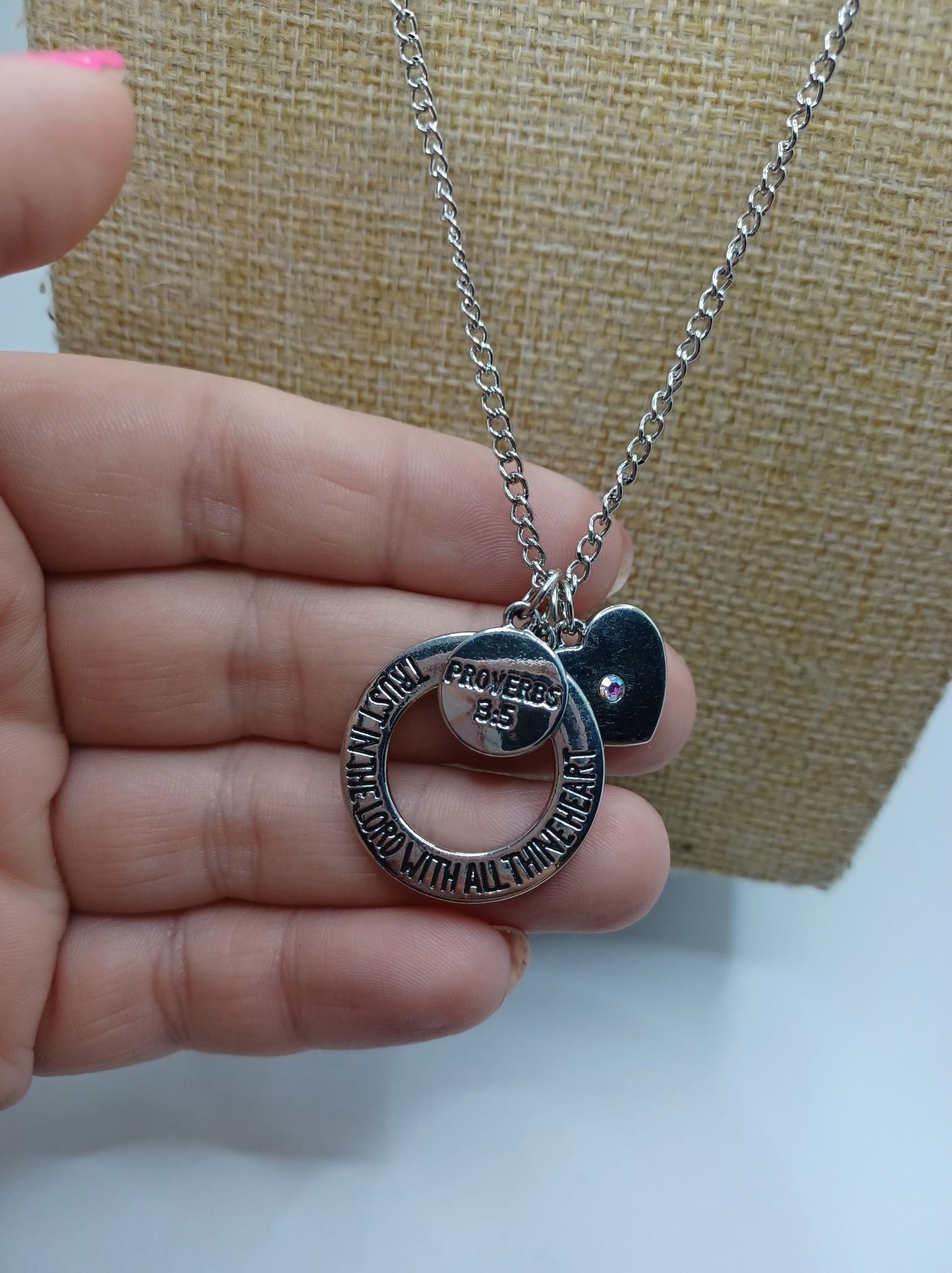 Silver Necklace Proverbs 3:5 "Trust the Lord with all thine heart."