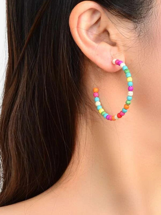 Multicolored Cracklestone Hoop Earrings