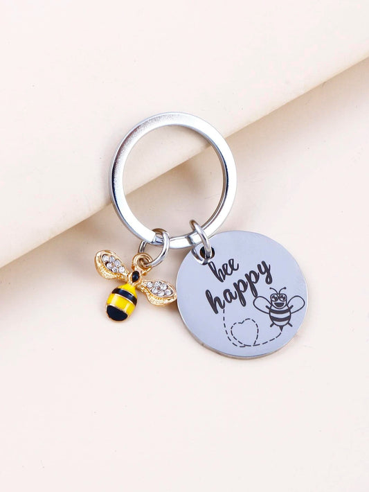 "Bee Happy" Keychain w/ Bee Charm