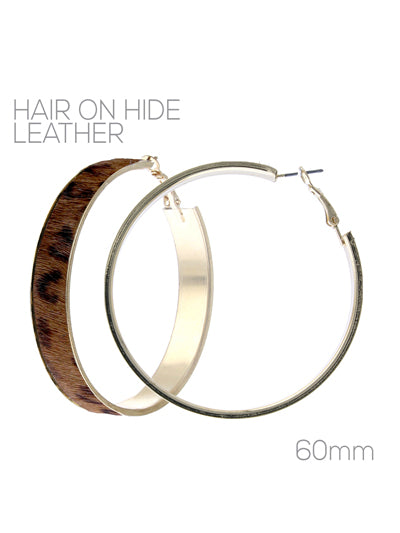 Gold Hoop Earring w/ Dark Brown Leopard Faux Hair