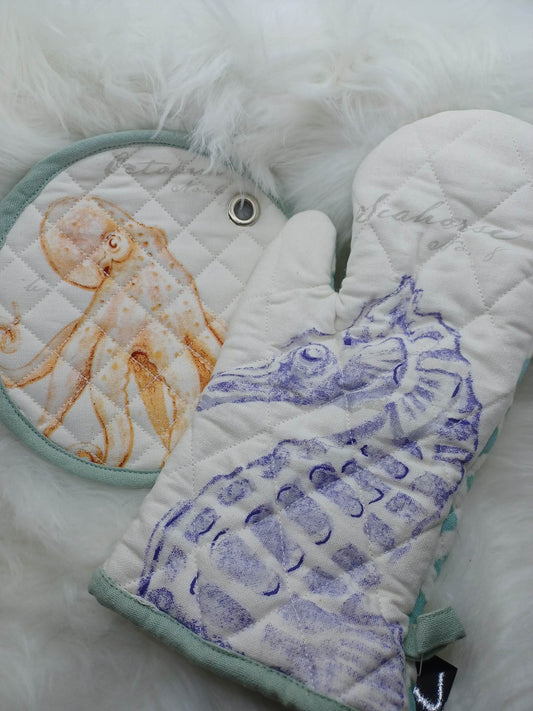 Seahorse & Octopus Hot Pad & Oven Mitt Set