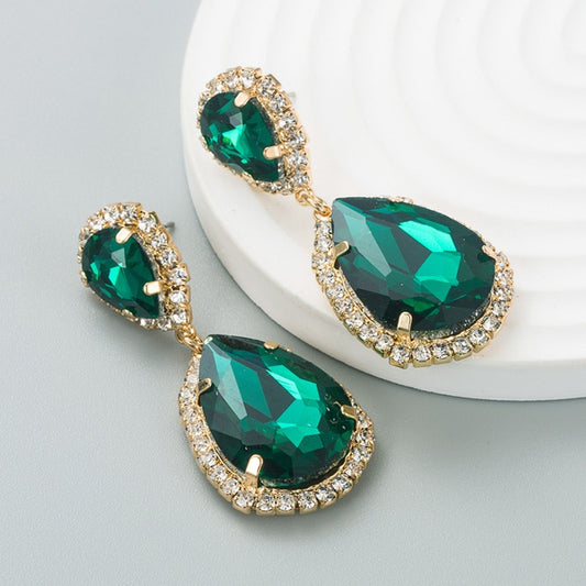 Green Teardrop Shaped Earrings
