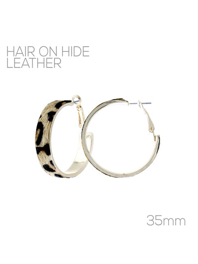 Gold Closed Style Hoops w/ Tan Leopard Faux Hair