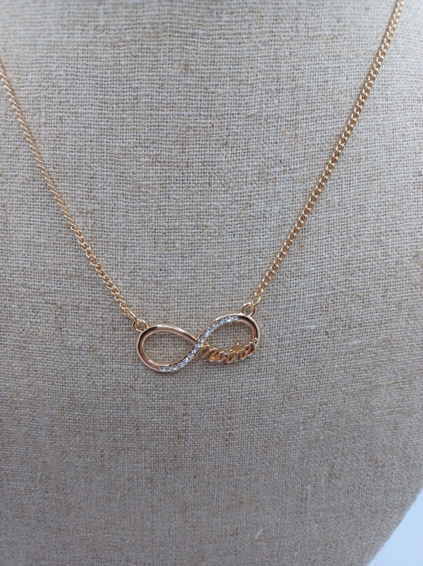 Gold Infinity "Mother" Necklace w/ Rhinestones