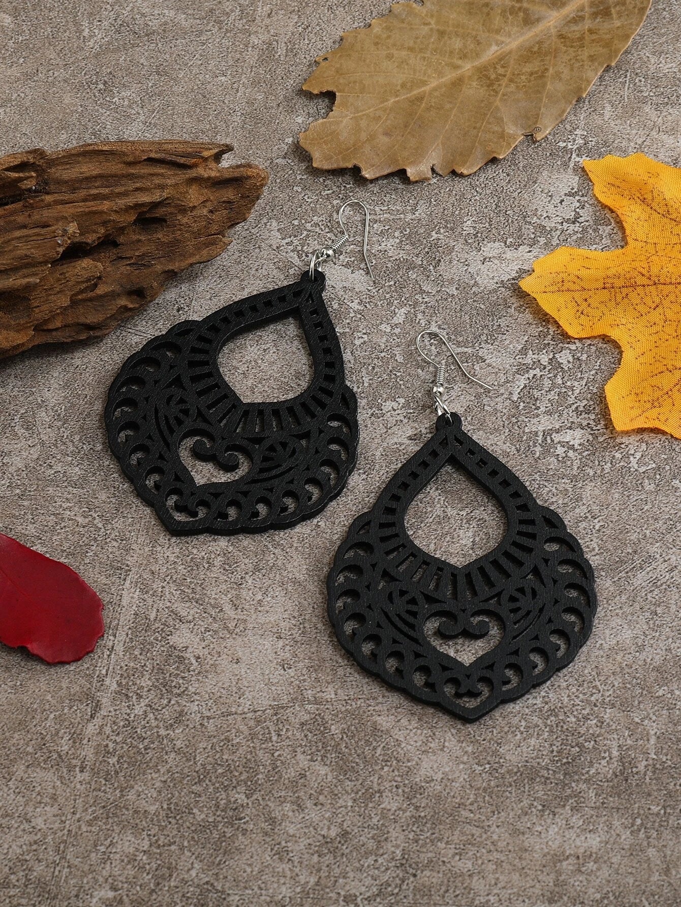 Black Cutout Wooden Earrings
