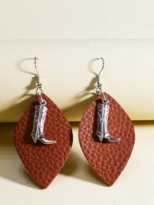 Brown Leather Style Earrings w/ Boot Charm
