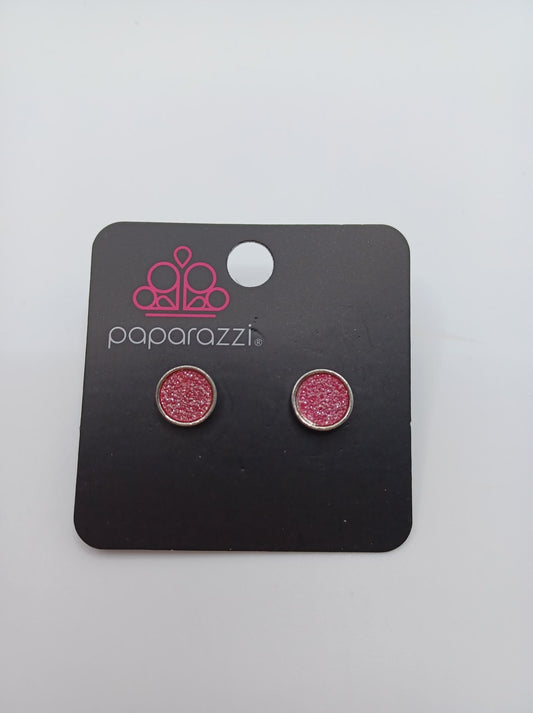 Pink Glitter Flat Earrings