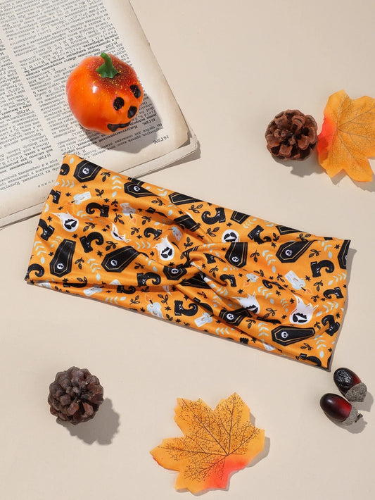 Orange Halloween Fabric Top Knot Headband