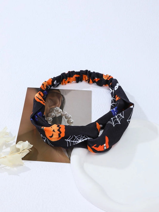 Black Halloween Print Fabric Top Knot Headband